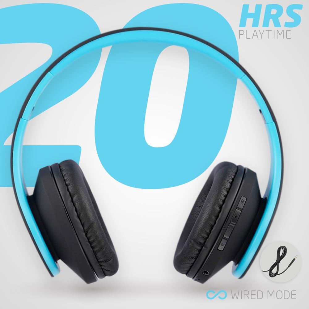 Навушники PowerLocus Bluetooth Over Ear Wireless з мікрофоном Складні М'які амбушури Hi-Fi Stereo Бас Навушники Бездротовий і дротовий режим Синій, фото №5