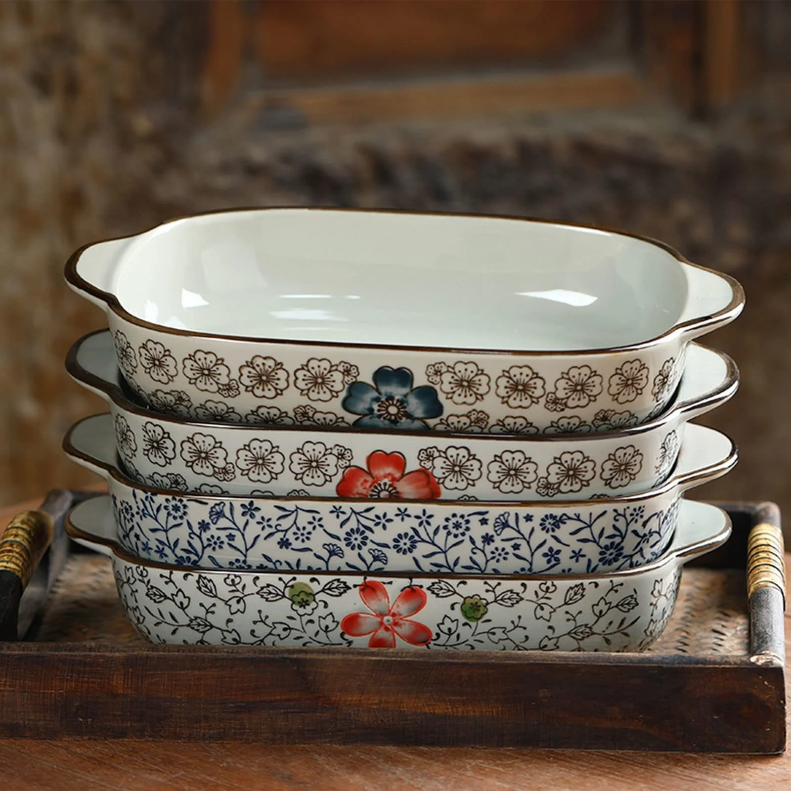 Форма для лазаньи Blue-B Керамическая Прямоугольная Глубокая Штабелируемая с ручкой 650 мл 23 oz Синяя, фото №6