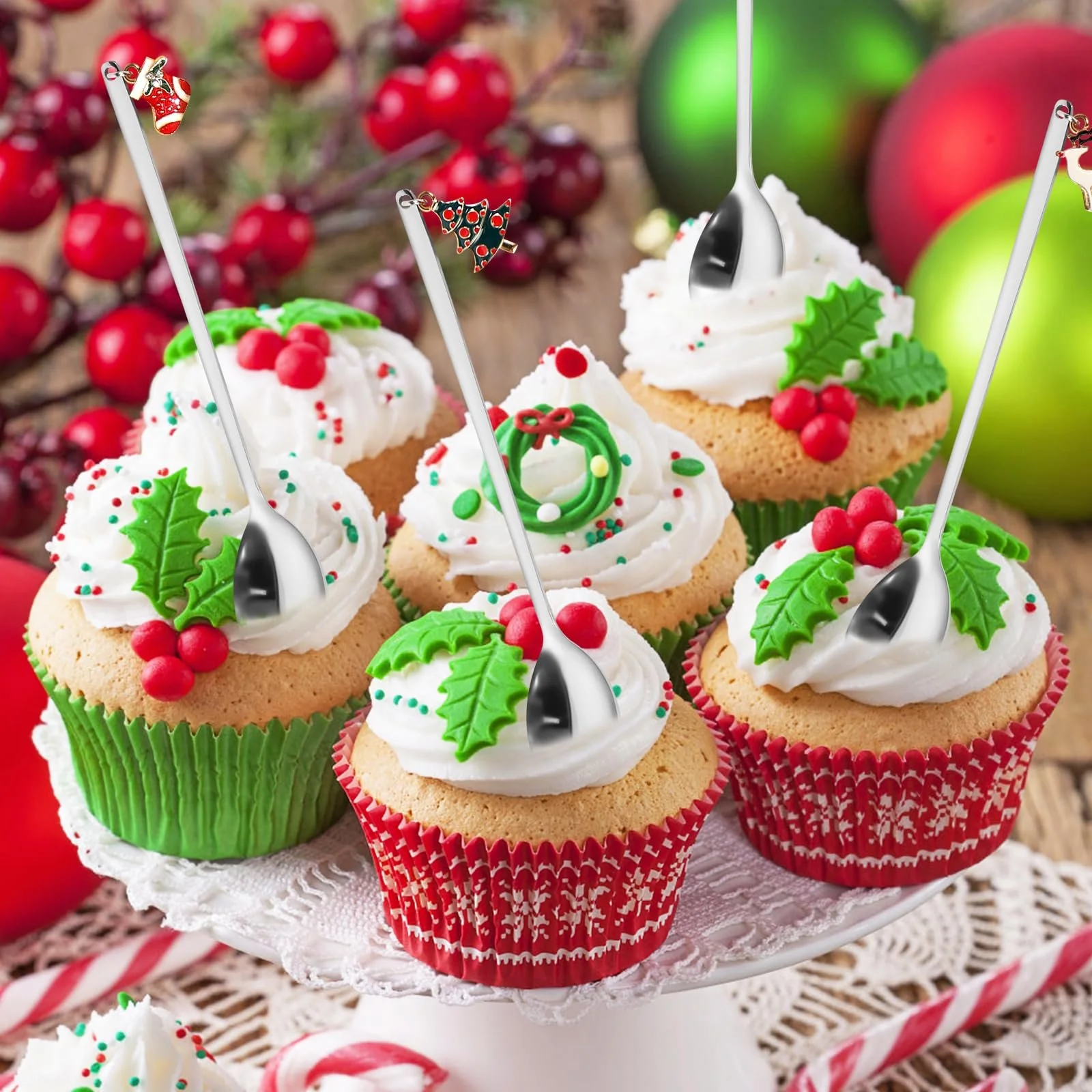 Набор рождественских ложек 6 шт, Рождественские столовые приборы Кофейные ложки, Рождественский набор столовой посуды, Рождественская ложка из нержавеющей стали для украшения рождественского стола, фото №5