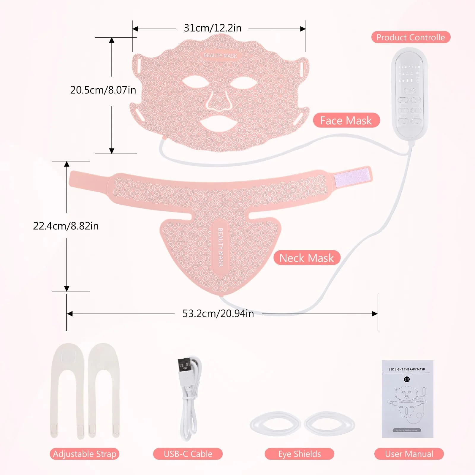 LED Маска для обличчя USUIELIGHT 7 Colours Світлова терапія, Червоне світло для анти-старіння, акне та підтяжки шкіри, фото №9