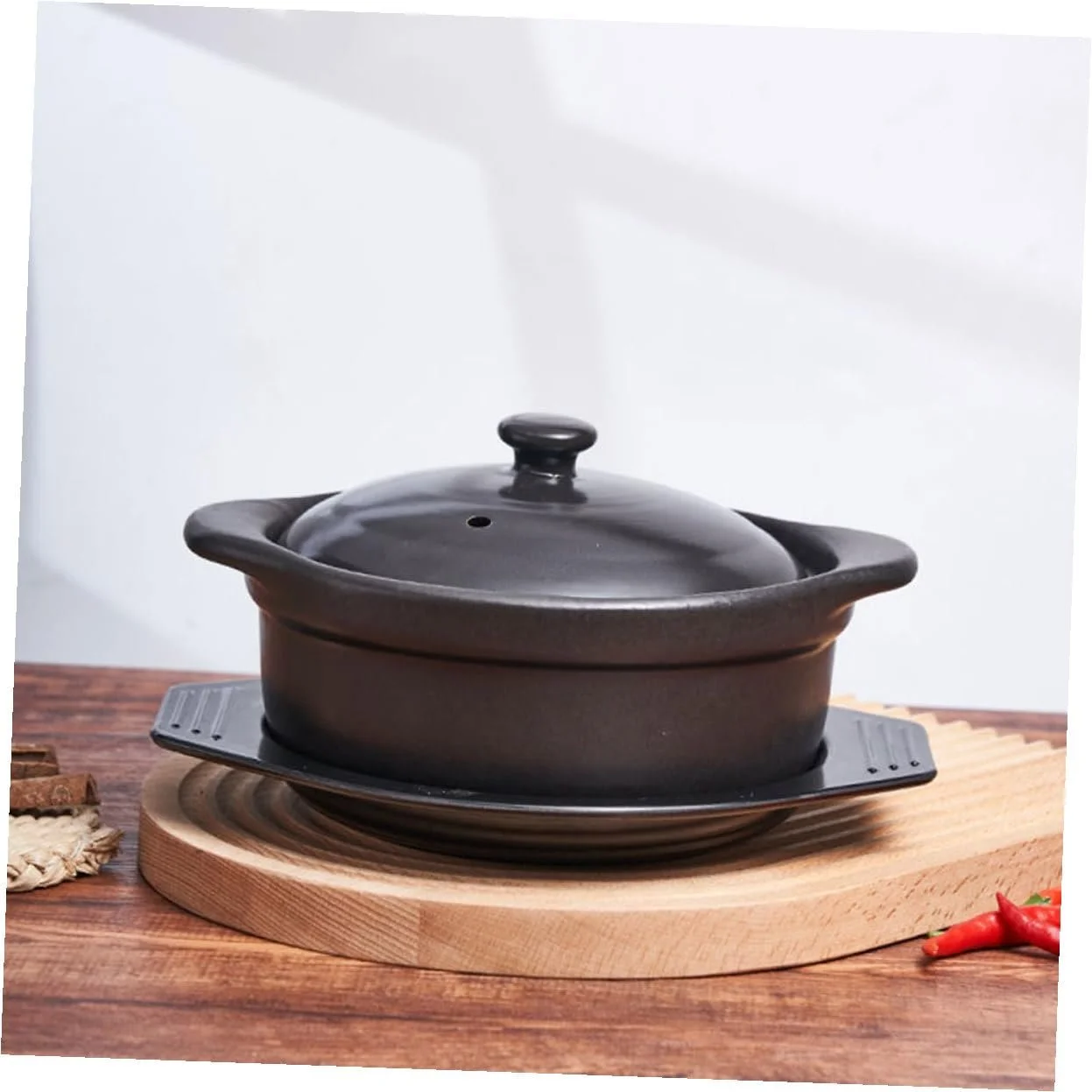 Горщик для запікання керамічний з кришкою та підставкою термостійкий, фото №3