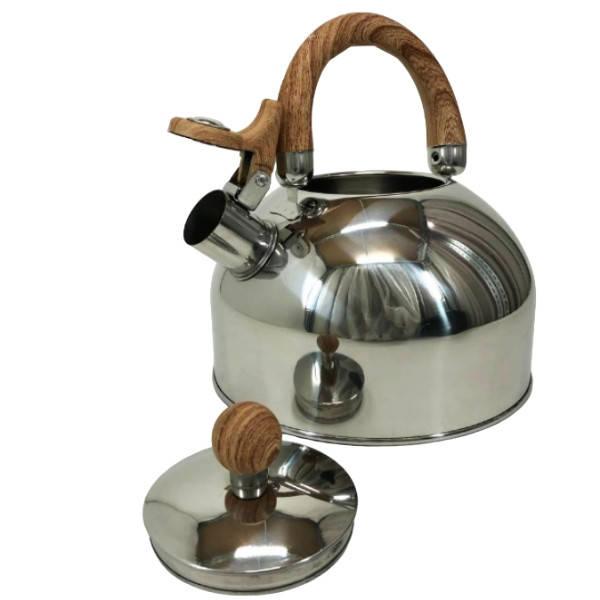 Чайник из нержавеющей стали со свистком 2,5л UNIQUE UN-5302 Коричневая ручка, фото №1 Чайник из нержавеющей стали со свистком 2,5л UNIQUE UN-5302 Коричневая ручка, фото №1