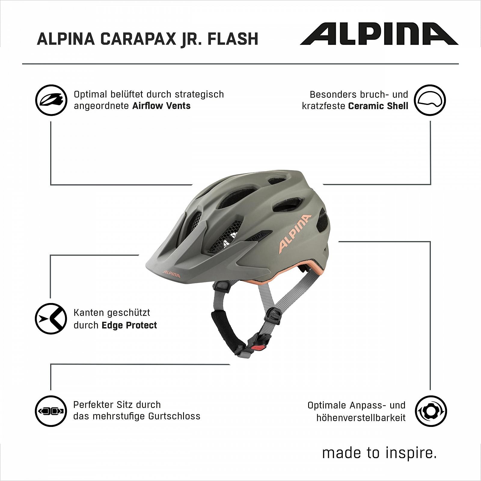 Шлем ALPINA Carapax JR. Flash Illuminated, легкий и безопасный светодиодный велосипедный шлем с сеткой от насекомых для детей, фото №6