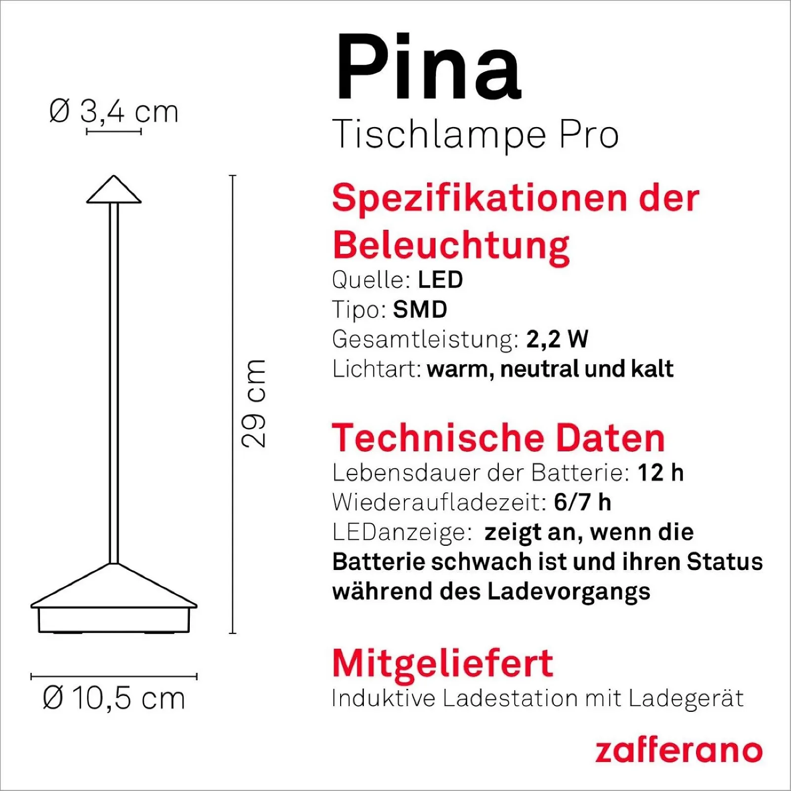 Настільна лампа Zafferano Pina Бездротова Touch Control Dimmer 29 см Темно-сірий, фото №4