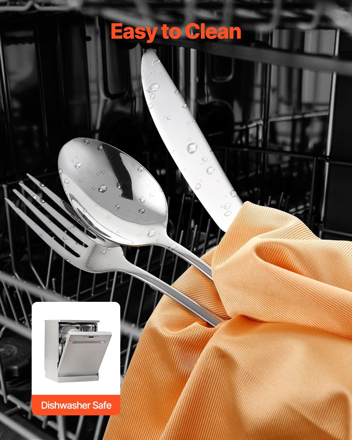 Набор столовых приборов VEVOR на 6 персон, 30 предметов, из пищевой нержавеющей стали, можно мыть в посудомоечной машине, фото №5