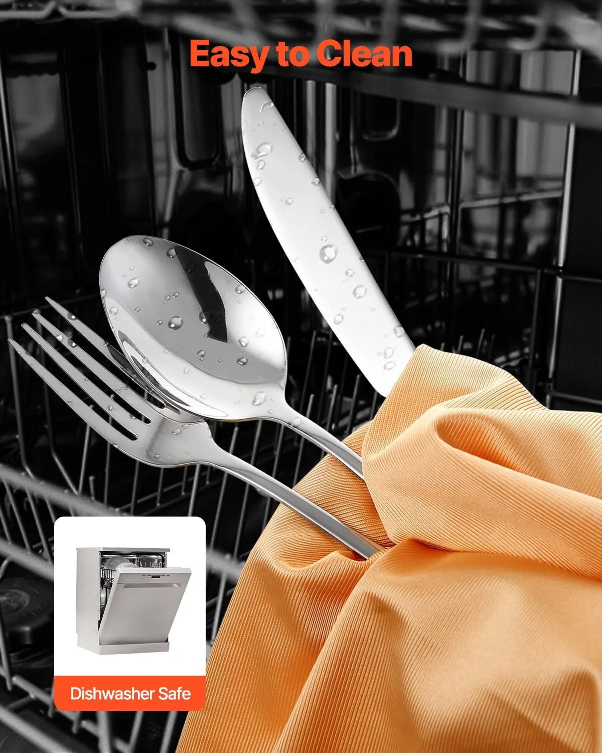 Набір столових приборів VEVOR для 6 персон, 30 предметів, з харчової нержавіючої сталі, можна мити в посудомийній машині, фото №5