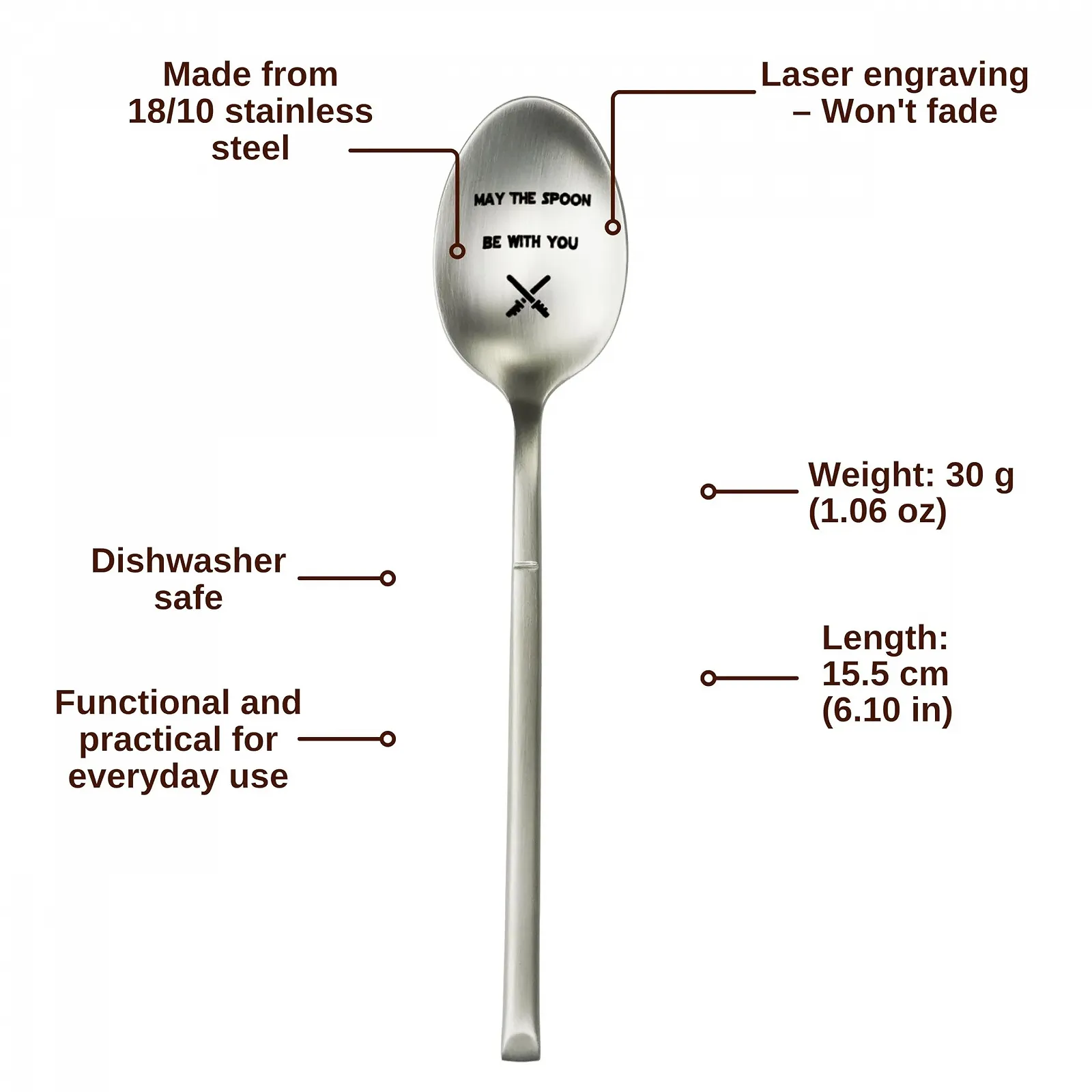 Ложка для кави та десертів 18/10 нержавіюча сталь з лазерним гравіюванням, фото №5