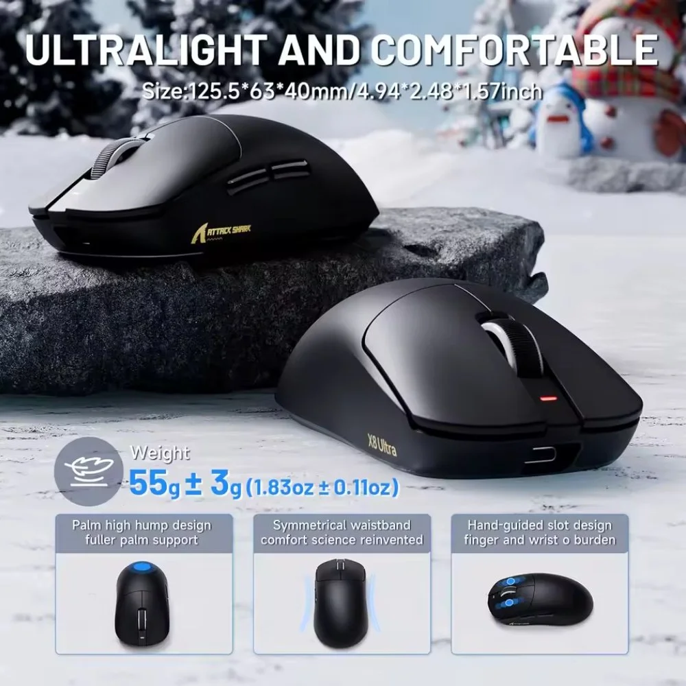 Миша Attack Shark X8 Ultra PAW3950Max 42000DPI 750IPS 60G 8000Hz Black, фото №5 Миша Attack Shark X8 Ultra PAW3950Max 42000DPI 750IPS 60G 8000Hz Black, фото №5