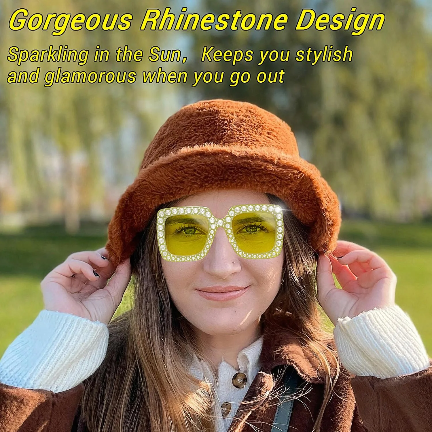 Сонцезахисні Окуляри Tabanzhe Квадратні Однотонні Жовті, фото №3