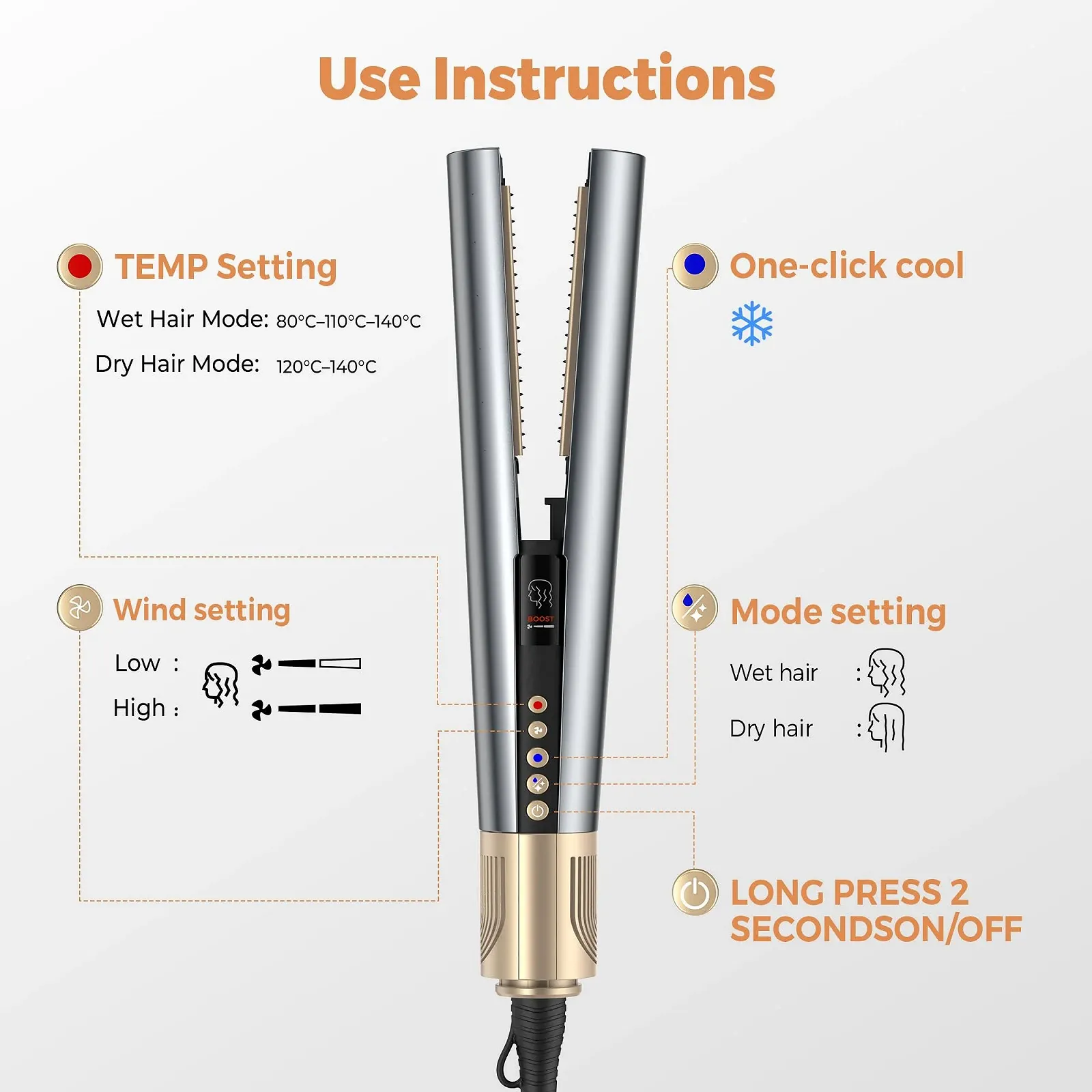 Повітряний випрямляч для волосся OKWRAP Іонний Фен Airstyler 80-160°C, фото №7