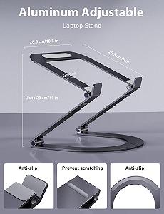 Подставка для ноутбука Maxonar, регулируемая по высоте, складная, алюминиевая, эргономичная, вентилируемая, совместима с MacBook, Samsung, Dell 11-15 дюймов, серая synthetic.ua - Фото 1