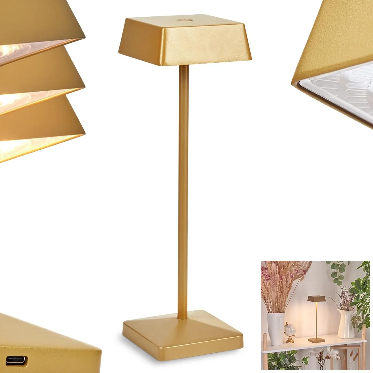 Настільна лампа LED Algeraz Димована Метал/Пластик USB-C Акумулятор 1,5 Вт 174 лм 3000 К Латунь/Білий, фото №1