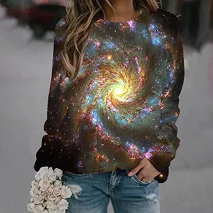Лонгслив Komiseup Galaxy Женский, длинный рукав, круглый вырез, без капюшона, 3D принт галактики, большие размеры, модель 03 synthetic.ua - Фото 1