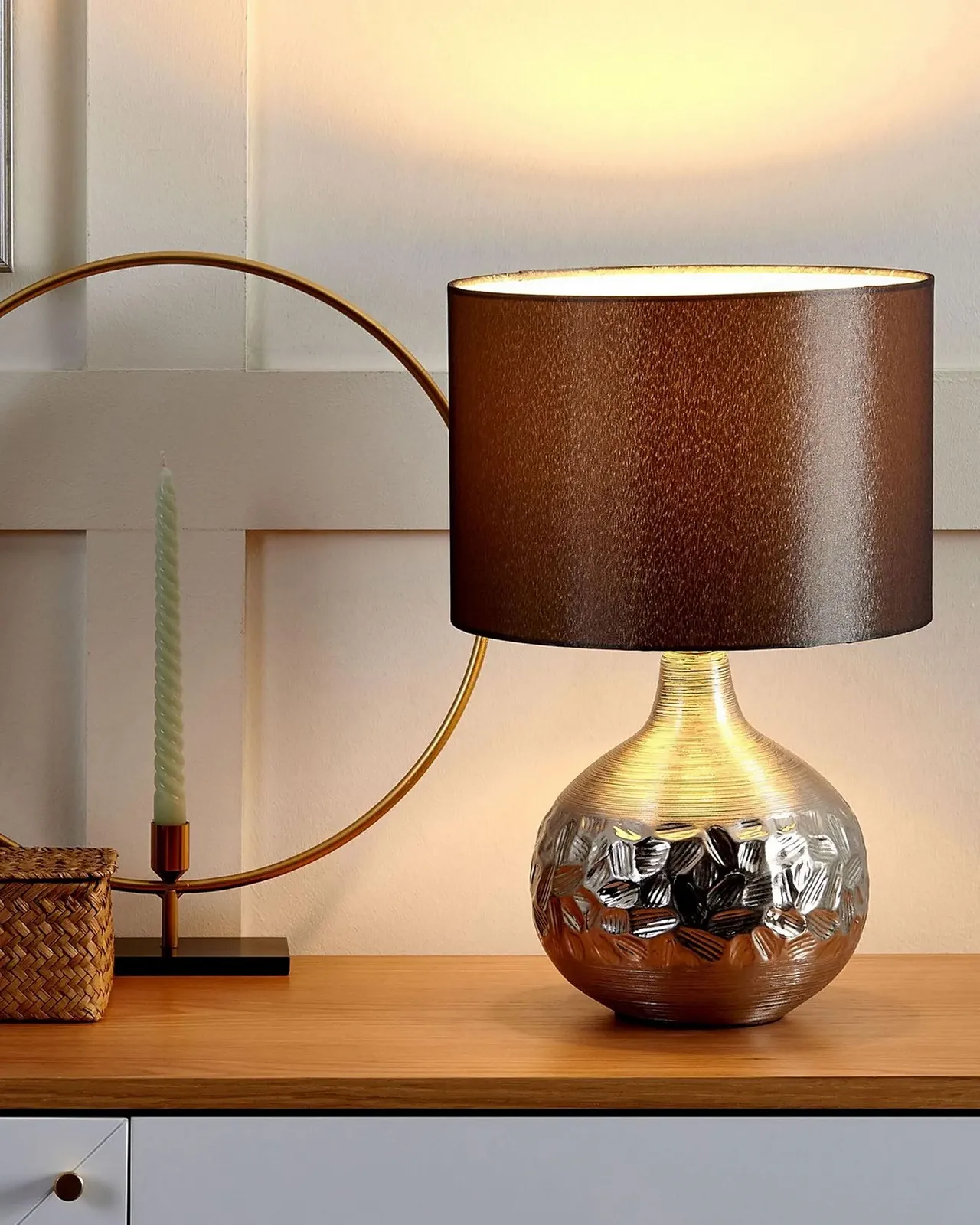 Настільна лампа Beliani Yakima В орієнтальному стилі Штучний шовк/Метал Сіра/Срібляста, фото №2