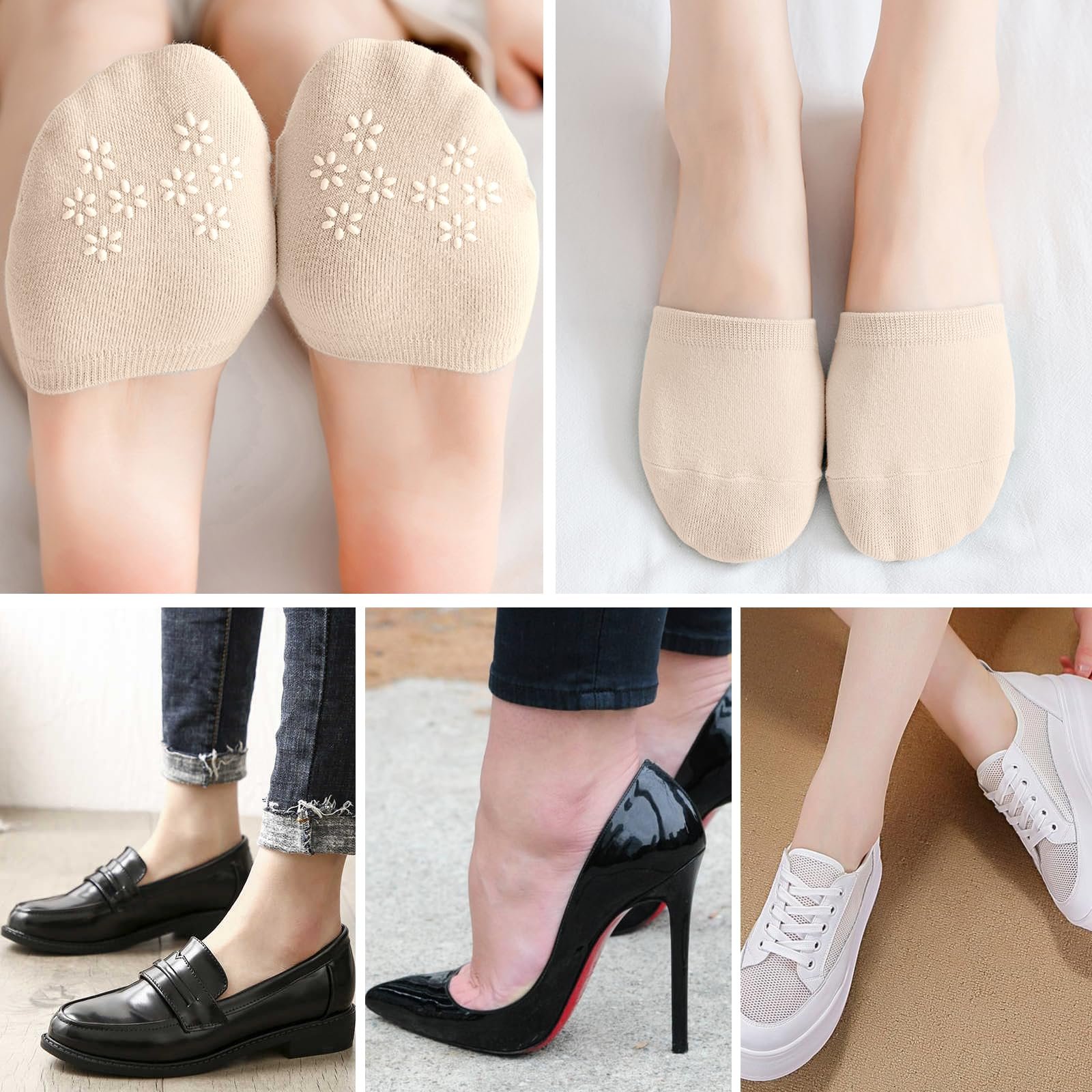 Носки с пальцами ZOCONE, 4 пары, женские, до щиколотки, дышащие, полуноски с нескользящими силиконовыми точками, невидимые носки с пальцами, женские хлопковые носки для высоких каблуков и балета, фото №5