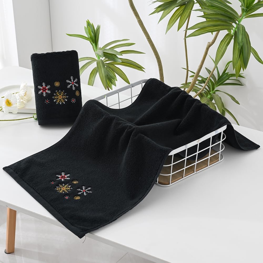 Набір рушників для ванної YiLUOMO Christmas Snow Embroidered 2 шт. 100% бавовна 33 x 73 см, фото №2