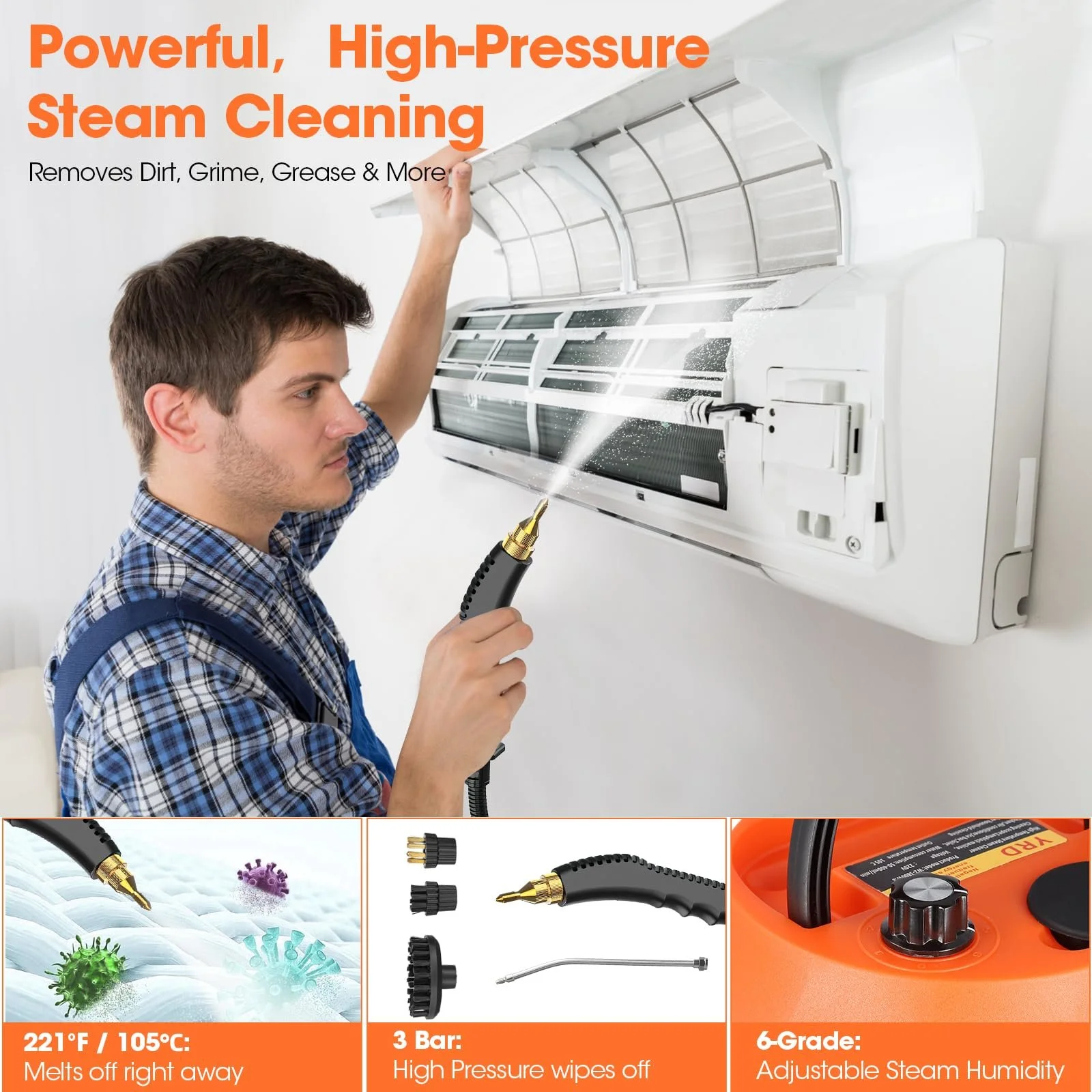 Пароочисник побутовий 2500W 1350 ml 3 bar ручний, фото №6