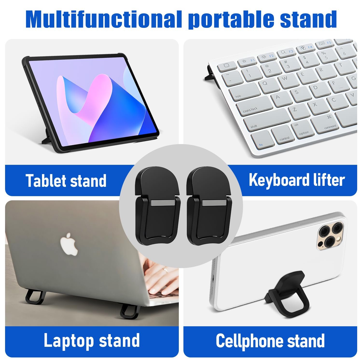 Подставка для клавиатуры портативная, 2 шт, складные ножки для ноутбука с нескользящим силиконом, мини-подставка для ноутбука самоклеящаяся, невидимая подставка для компьютерной клавиатуры для стола (черный), фото №7