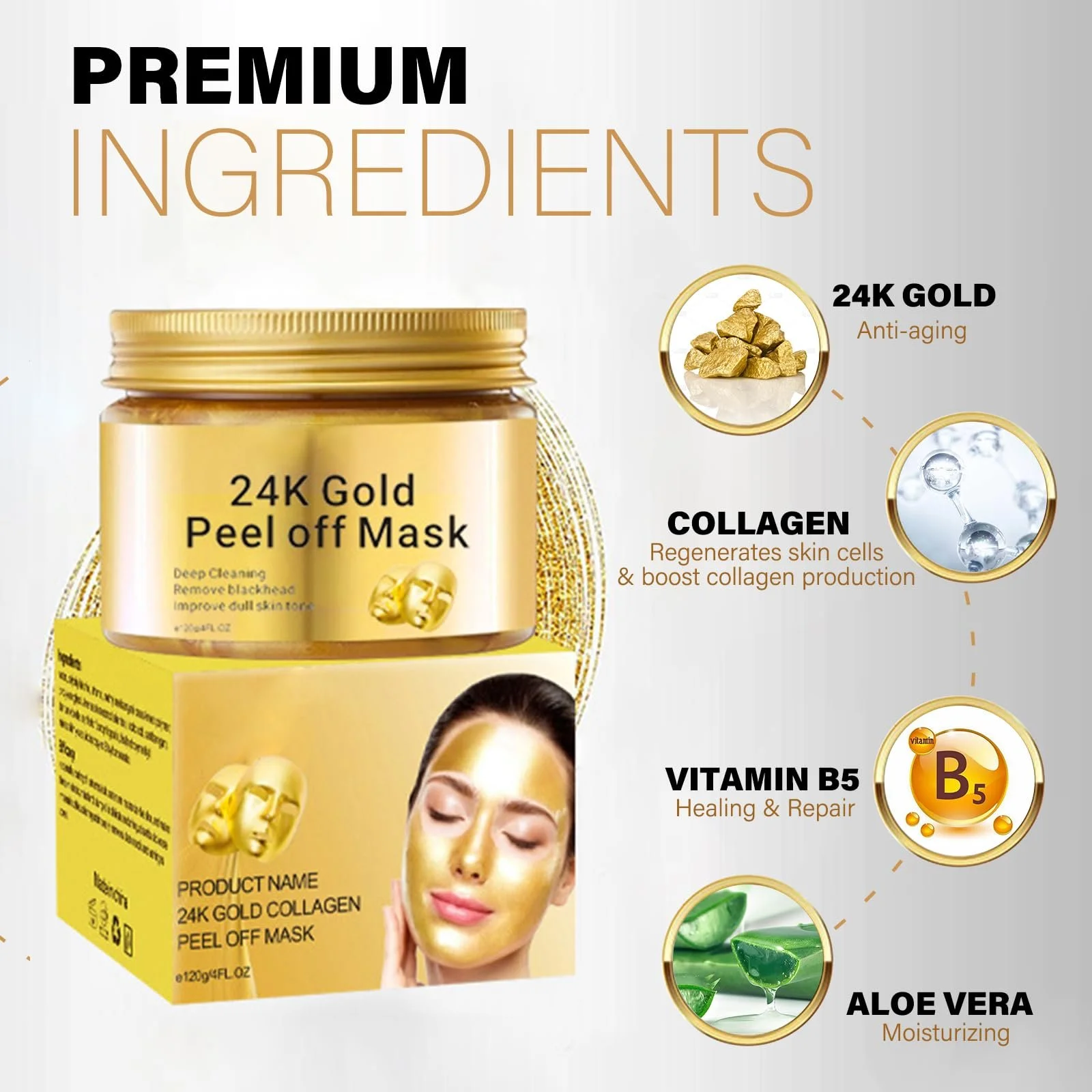 Маска для обличчя 24k Gold Peel Off, проти зморшок та старіння, для всіх типів шкіри, фото №5