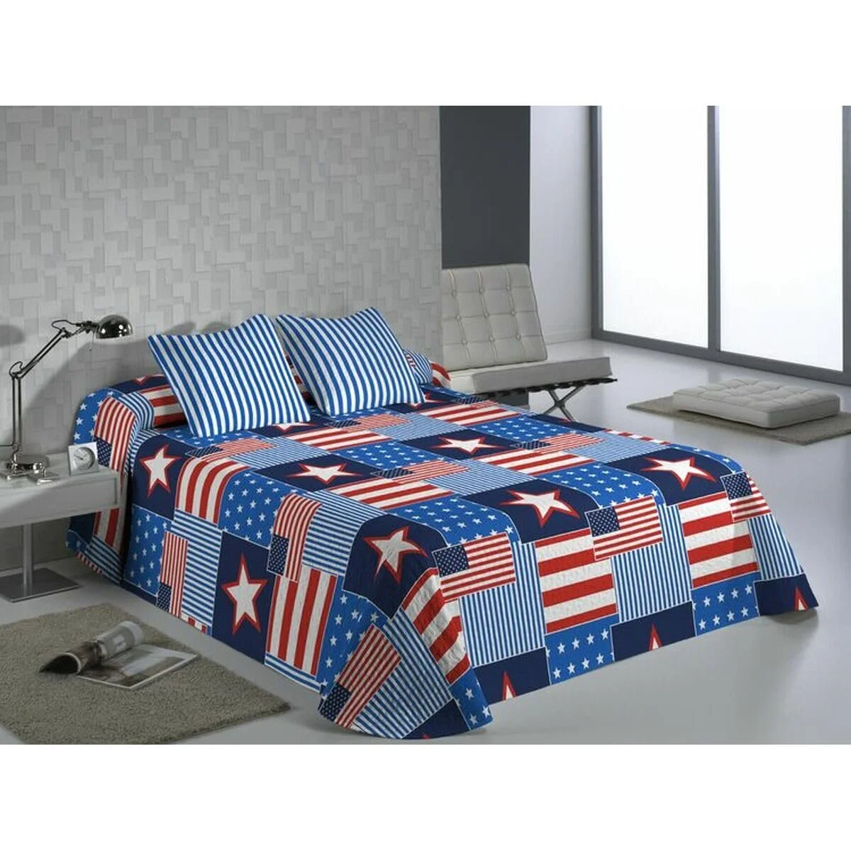 Покрывало Hosteline USA Blue Bed 150 см (3 предмета), фото №1 Покрывало Hosteline USA Blue Bed 150 см (3 предмета), фото №1