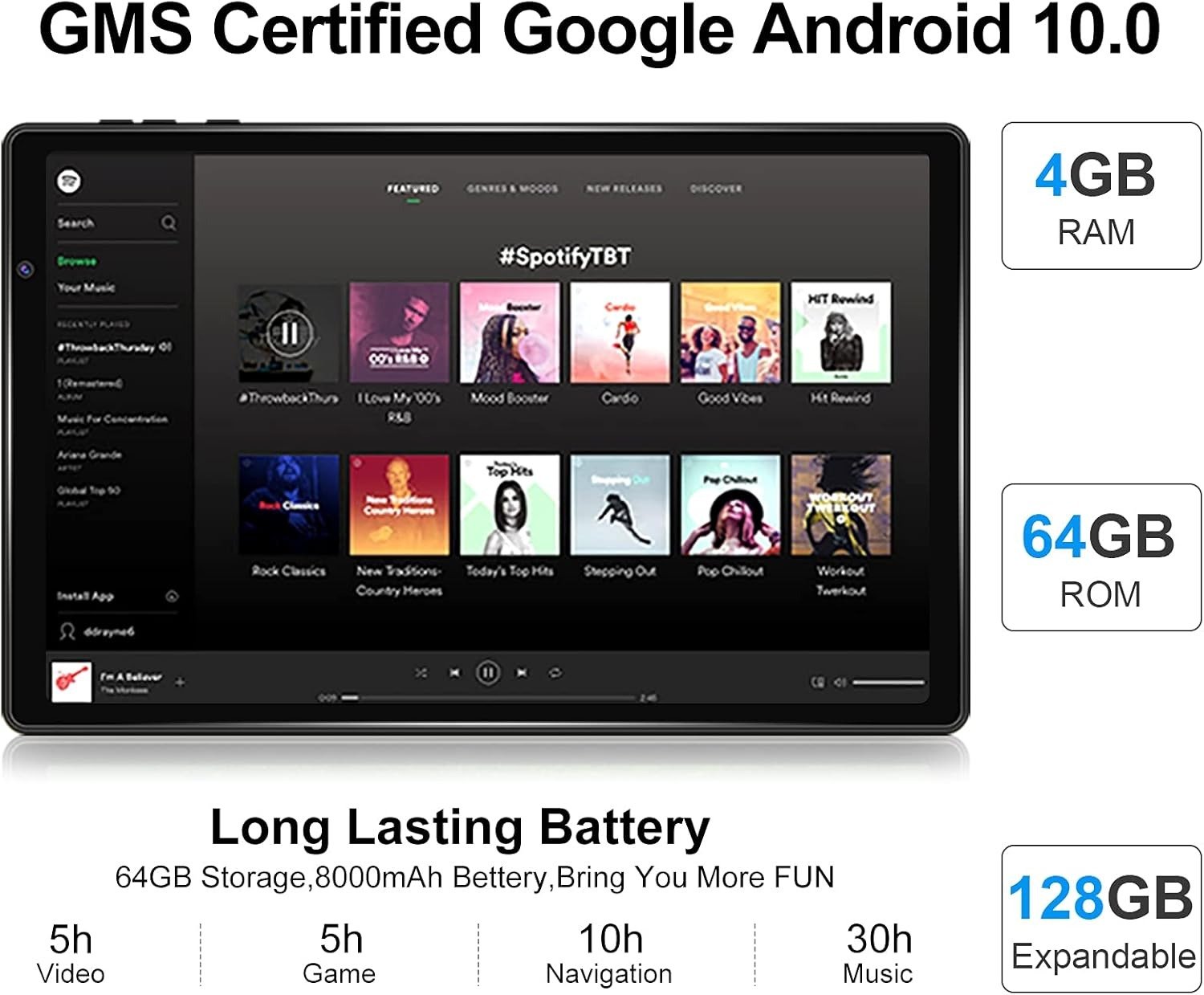 Планшет 10.1" Facetel Q3 4/64Gb 4 ядра Android 10 8000 mAh Черный, фото №4