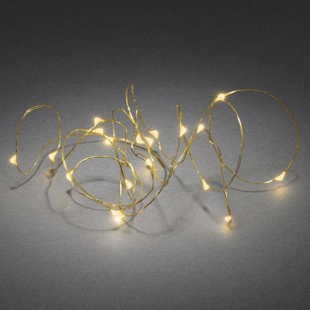 Гірлянда Konstsmide Micro LED Pin Wire 1461-880, 40 бурштинових білих діодів, золотий дріт (живлення від батарейок), фото №1