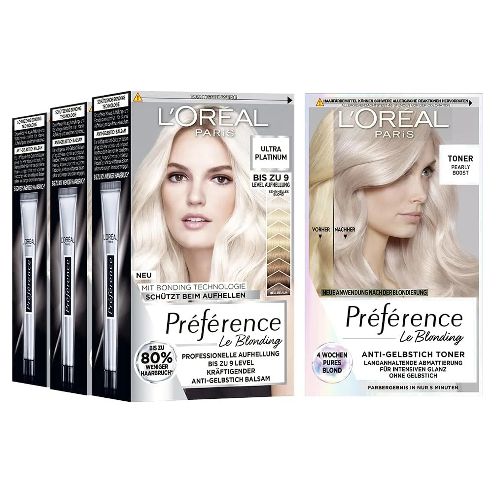 Фарба для волосся L'Oréal Paris Préférence Le Blonding 9L Світлий Платиновий Блонд Набір з 3 шт. та Тонуючий Засіб для Волосся Pearly Boost, 4, фото №1 Фарба для волосся L'Oréal Paris Préférence Le Blonding 9L Світлий Платиновий Блонд Набір з 3 шт. та Тонуючий Засіб для Волосся Pearly Boost, 4, фото №1