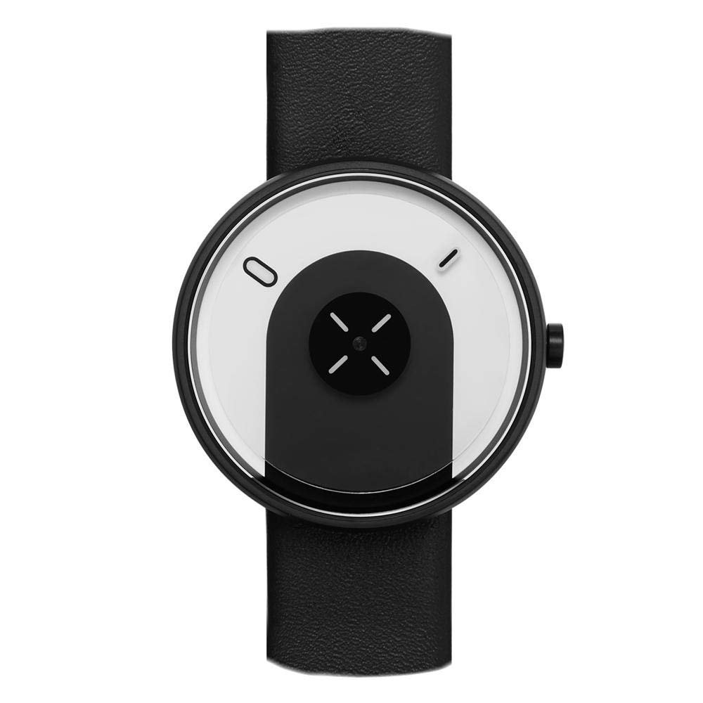 Наручний годинник Projects Overlap Кварцовий з нержавіючої сталі IP Black White Leather Unisex Disc, фото №1