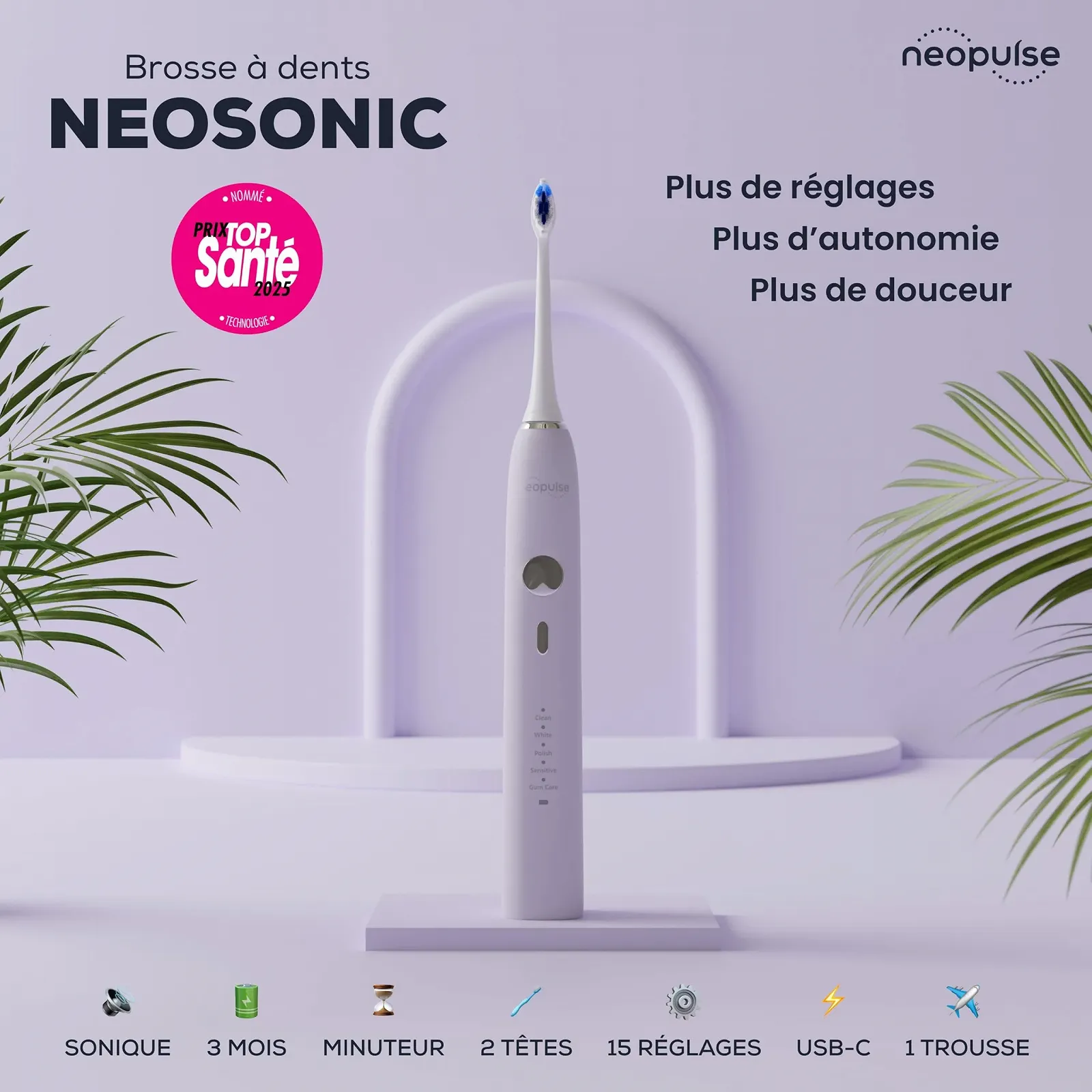 Звуковая электрическая зубная щетка Neosonic NEOPULSE 15 режимов Purple, фото №2