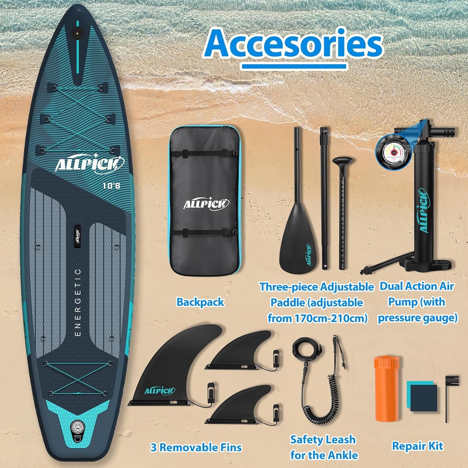 Надувна SUP дошка ALLPICK SUP011 320 см Бірюзовий , фото №6