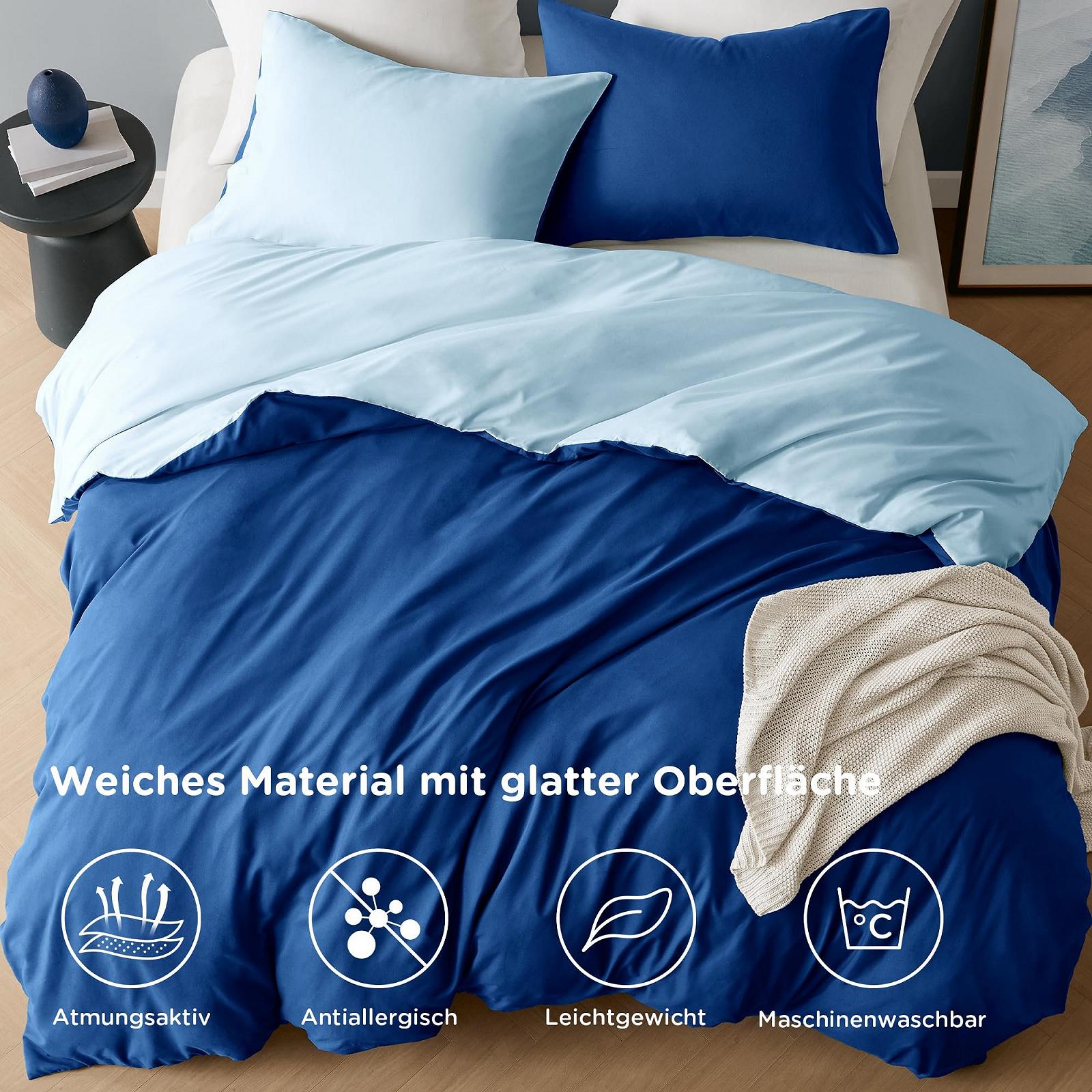 Постільна білизна Degrees of Comfort 135 x 200 см, 4 предмети, темно-синій, світло-синій, не потребує прасування підодіяльники на блискавці, двосторонній комплект постільної білизни з матової мікрофібри, 2 підодіяльники і 2 наволочки 80 x 80 см, фото №3