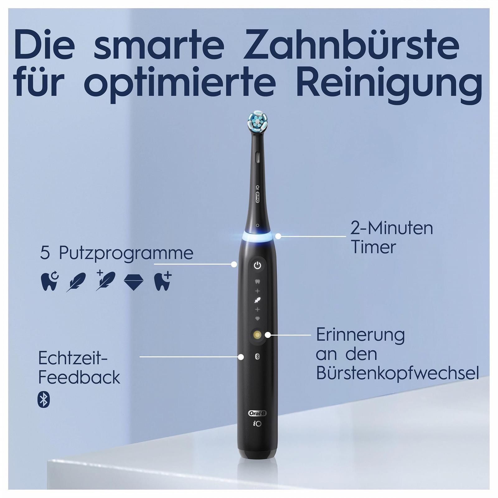 Зубная щетка электрическая Oral-B iO Series 5, Двойная упаковка, 2 сменные насадки, 5 режимов чистки для ухода за зубами, Дорожный чехол, Матовый черный, фото №4
