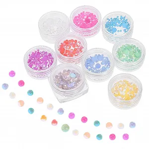 Прикраса для нігтів NOLITOY 9 коробок, напівкруглі манікюрні кришталеві скляні намистини - Фото 1