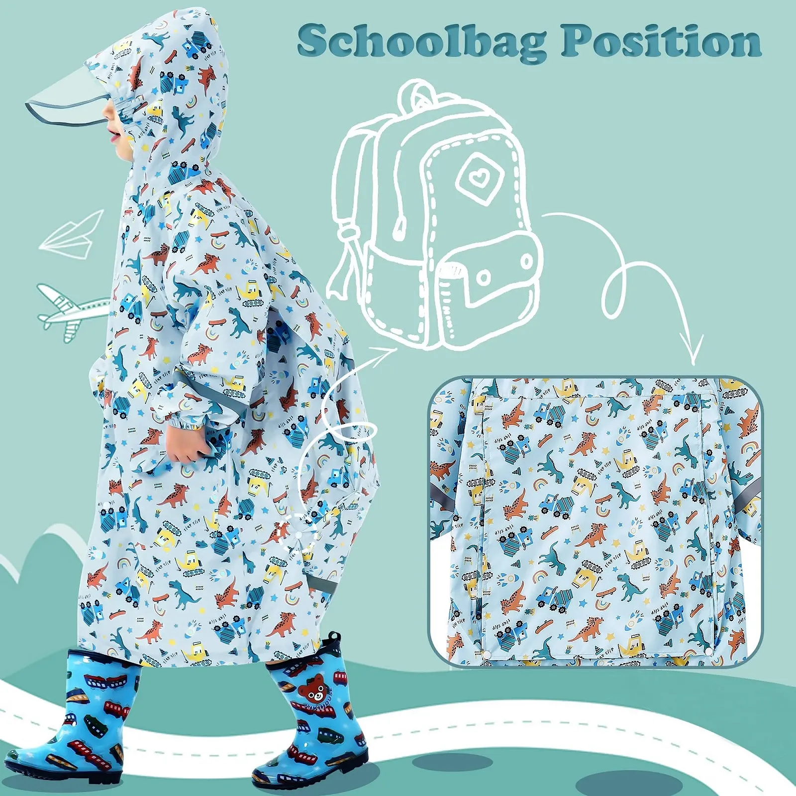 Дитячий дощовик-пончо Domueay для хлопчиків, водонепроникний, фото №4