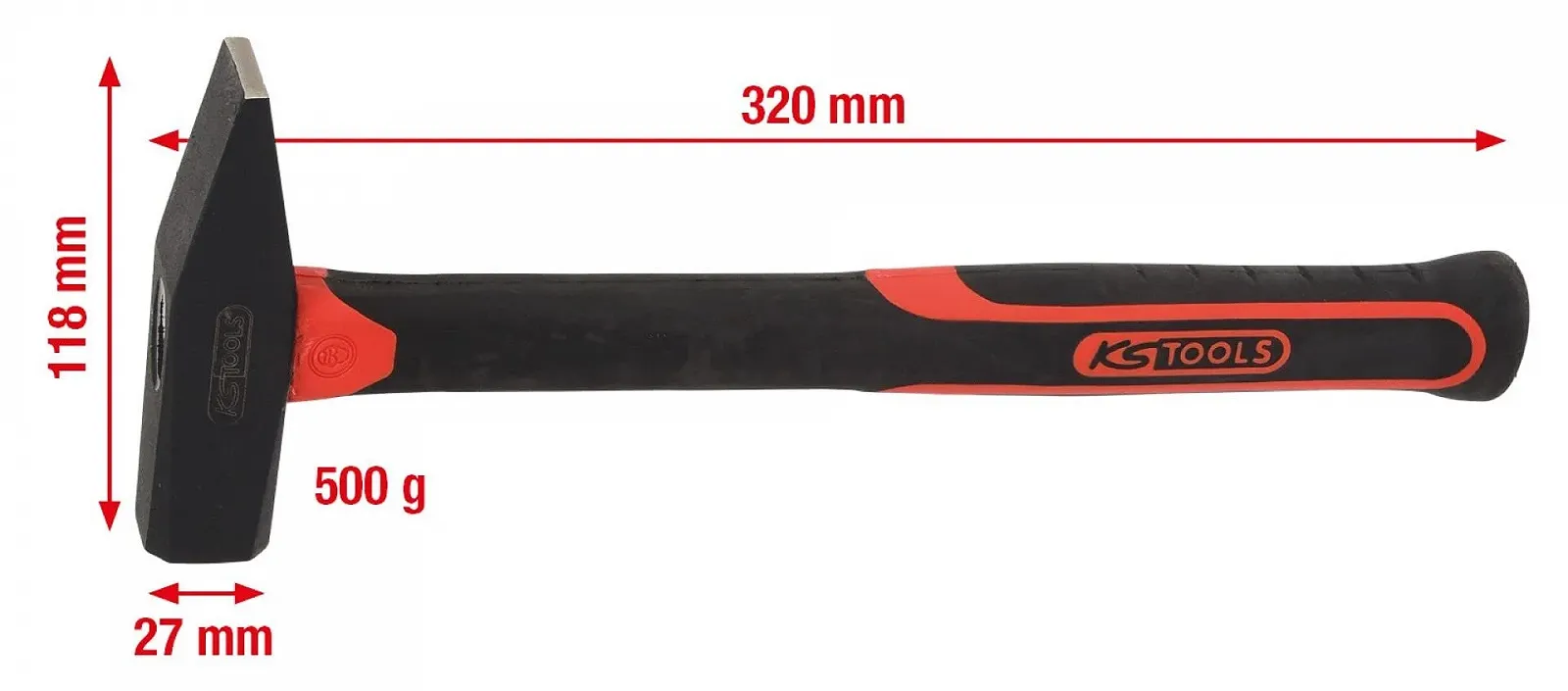 Молоток слюсарний KS Tools 142.1351 з ручкою Fibreglass 500 г, фото №2