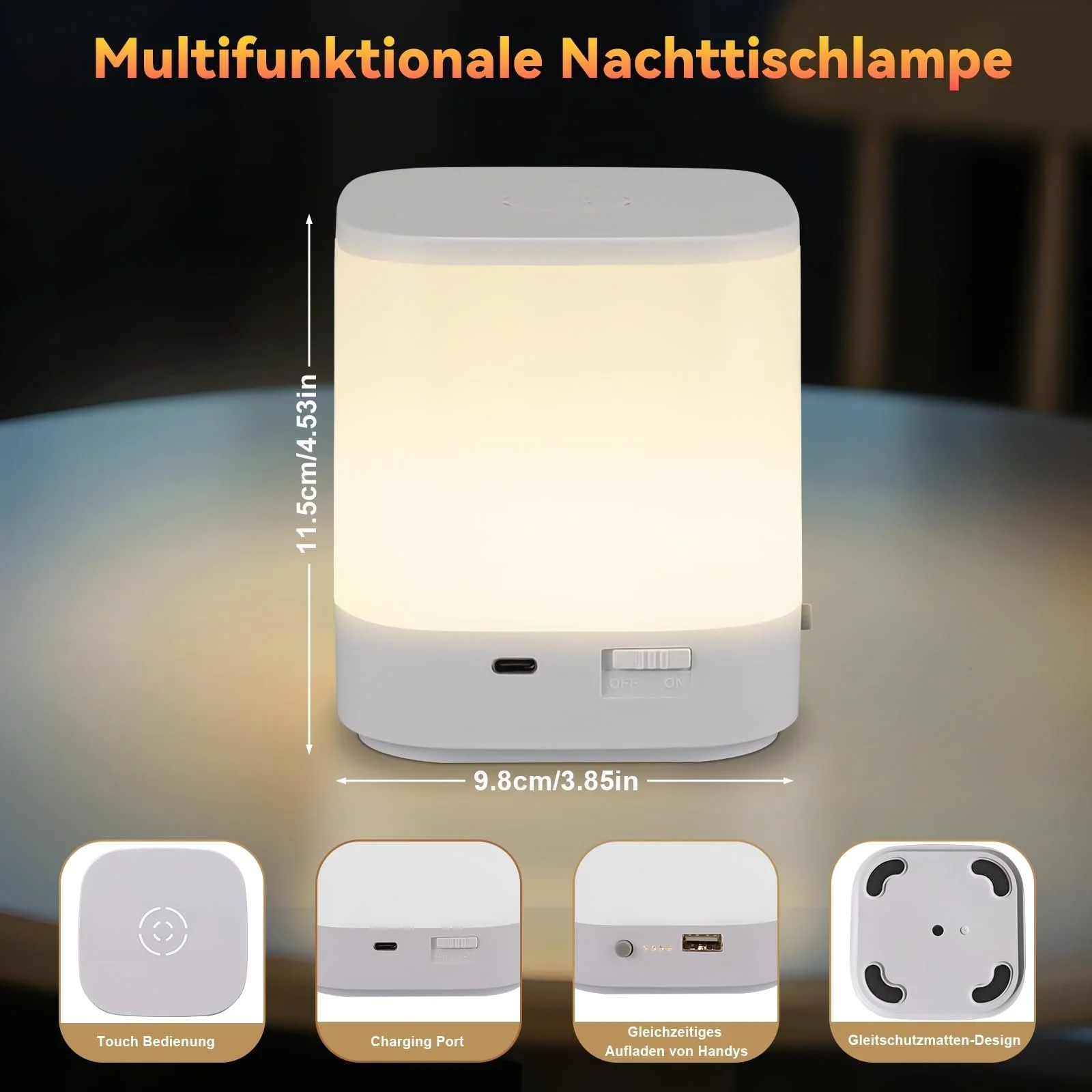 Лампа нічна Homefire LED сенсорна акумуляторна 3 колірні температури з таймером біла, фото №4