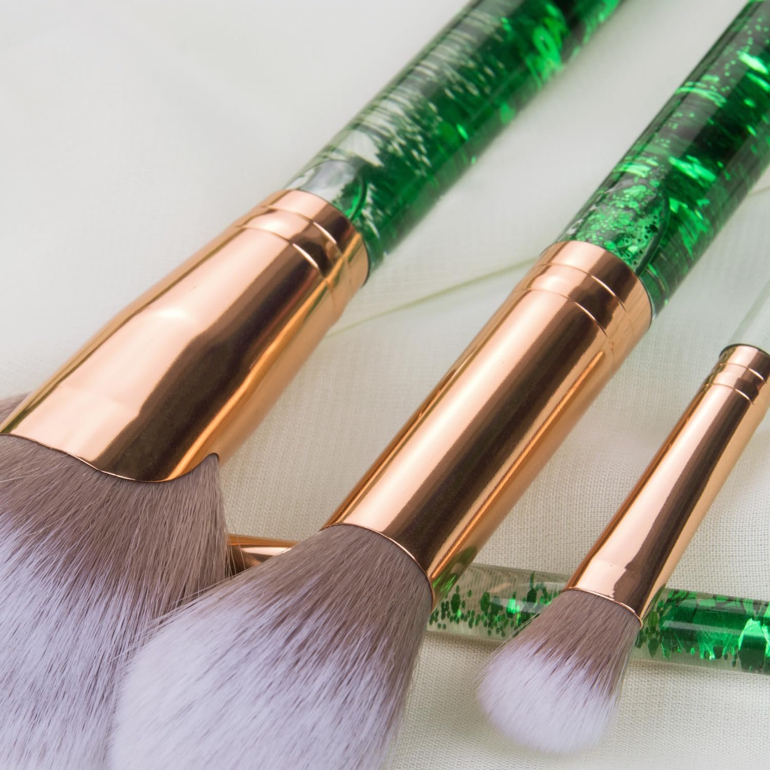 Набір кистей для макіяжу Fashion 7 шт. Matcha Green з косметичкою для змішування пудри, для очей, обличчя, кисті з блискітками, набір інструментів для макіяжу, кисті з кришталевою ручкою, фото №4