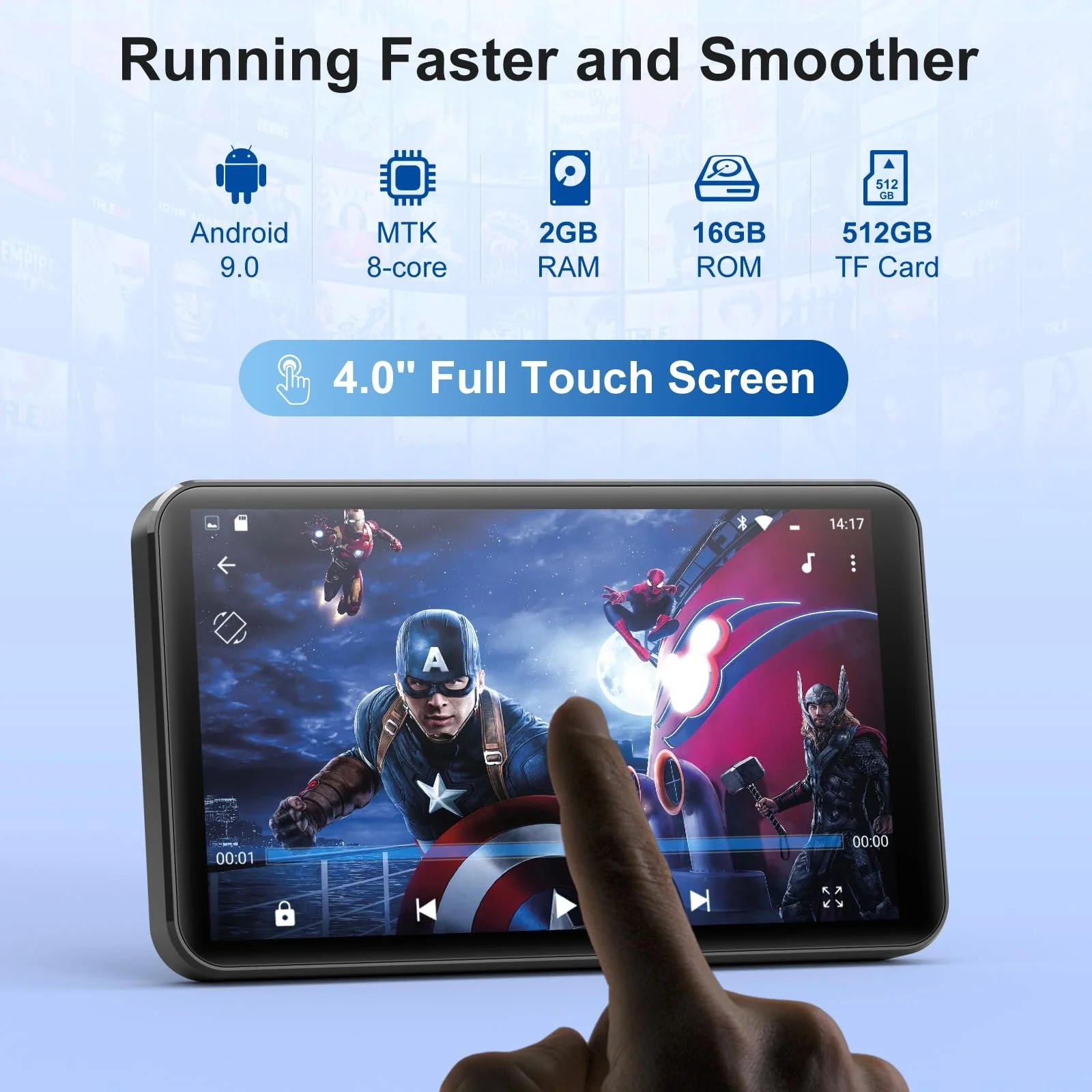 MP3 плеєр MECHEN Bluetooth WiFi, портативний Android MP4 плеєр з Amazon Music, Deezer, Audible, 4-дюймовий сенсорний екран, сірий, фото №3
