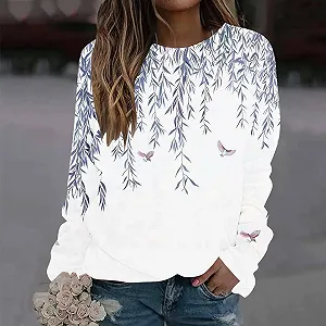 Женский Свитшот Komiseup Однотонный Oversized С круглым вырезом Длинный рукав Осень Зима Элегантный С цветочным принтом Свободный Спортивный для девочек-подростков Без капюшона 21 synthetic.ua - Фото 1