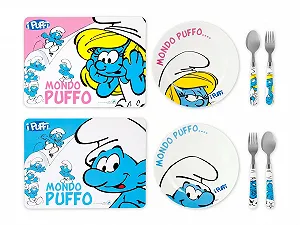 Набор Smurfs, 4 цветные меламиновые тарелки с 2 столовыми приборами synthetic.ua - Фото 1