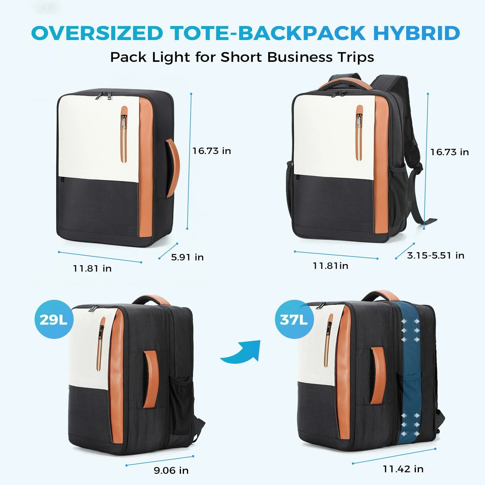 Рюкзак для ноутбука 2-в-1 Lekespring Hand Luggage 17.3 дюймів Розширюваний Бежевий, фото №4 Рюкзак для ноутбука 2-в-1 Lekespring Hand Luggage 17.3 дюймів Розширюваний Бежевий, фото №4