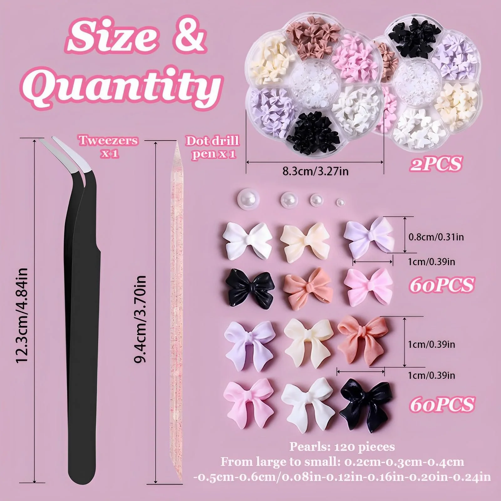 Набор Подвесок для ногтей (2 шт.), Шлифовальные подвески для ногтей с пинцетом, Красочный 3D бант, Подвеска для нейл-арта, DIY чехол для мобильного телефона, Украшения, Поделки, фото №3