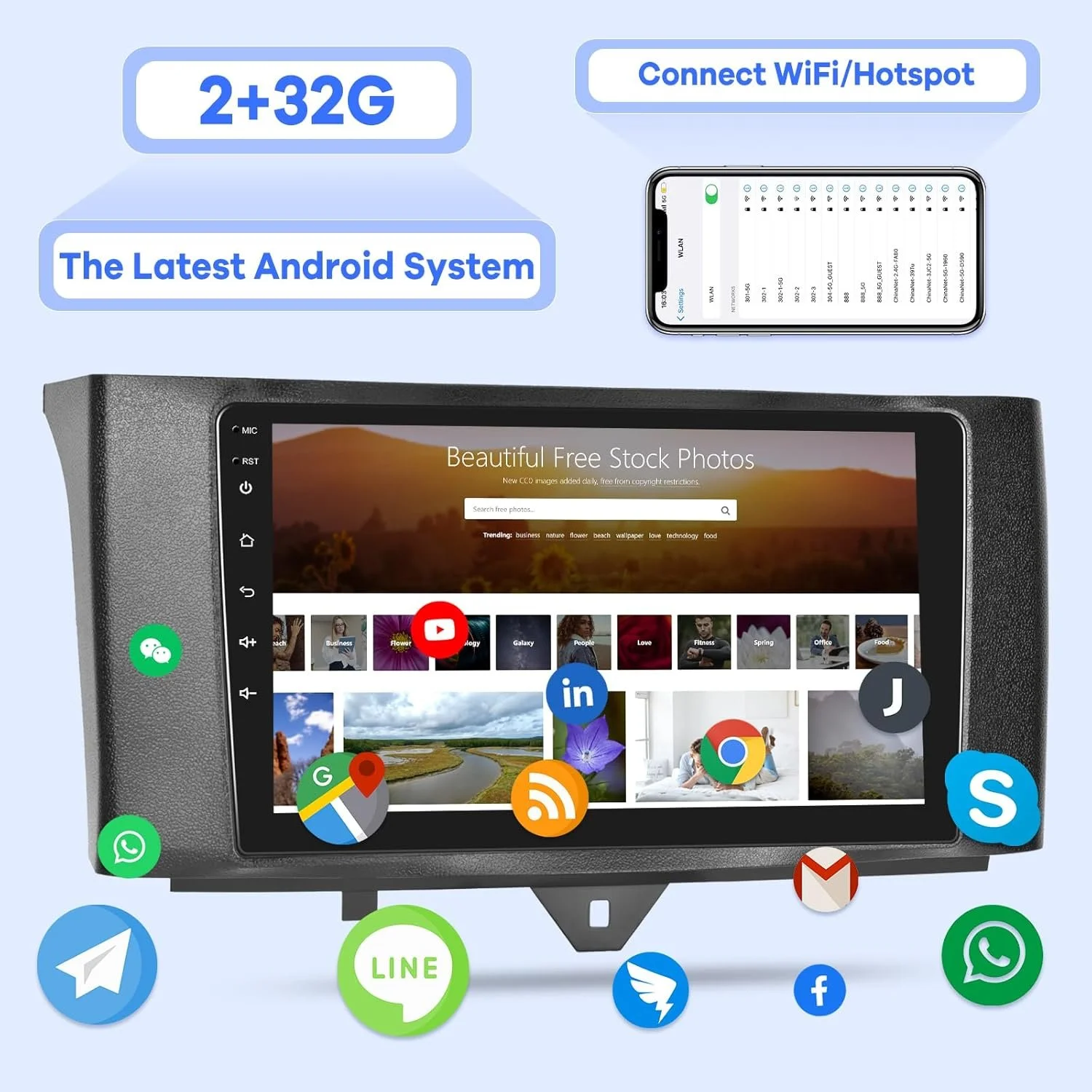 Штатная автомагнитола EKAT для Mercedes Benz Smart Fortwo 2011-2015 / 9" / Сенсорная / 2/32Гб / Android 11 / Apple CarPlay / Android Auto / Bluetooth / WI-FI / GPS / USB, фото №4