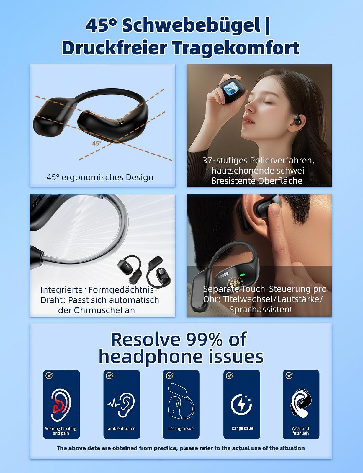 Навушники-перекладач KitGody 3-в-1 з сенсорним екраном, 134 мови, Bluetooth 5.4, ENC, Hi-Fi звук, фото №6