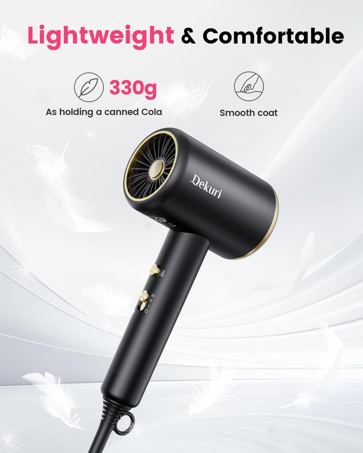 Фен Dekuri Professional Ionic, 2 скорости, 3 режима нагрева, с диффузором и концентратором, ультралегкий, черный, фото №3