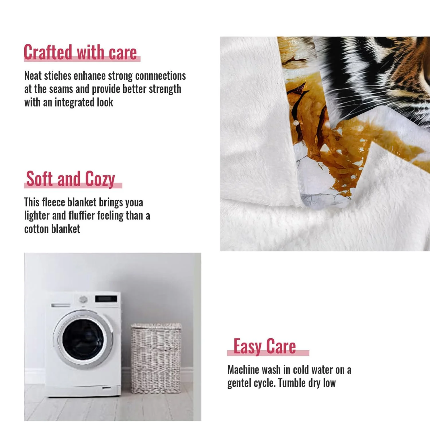 Покривало YISUMEI М'яка Фланелева Покривало М'який Фліс Тигр у Снігу, 150 x 200 см, фото №6