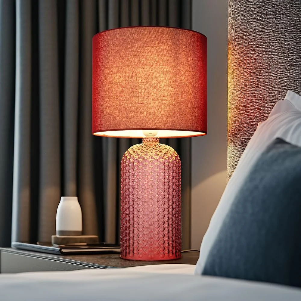 Настольная лампа прикроватная из красного стекла текстильный абажур 1x E27 Ø 26.5 x 50 см красная, фото №5