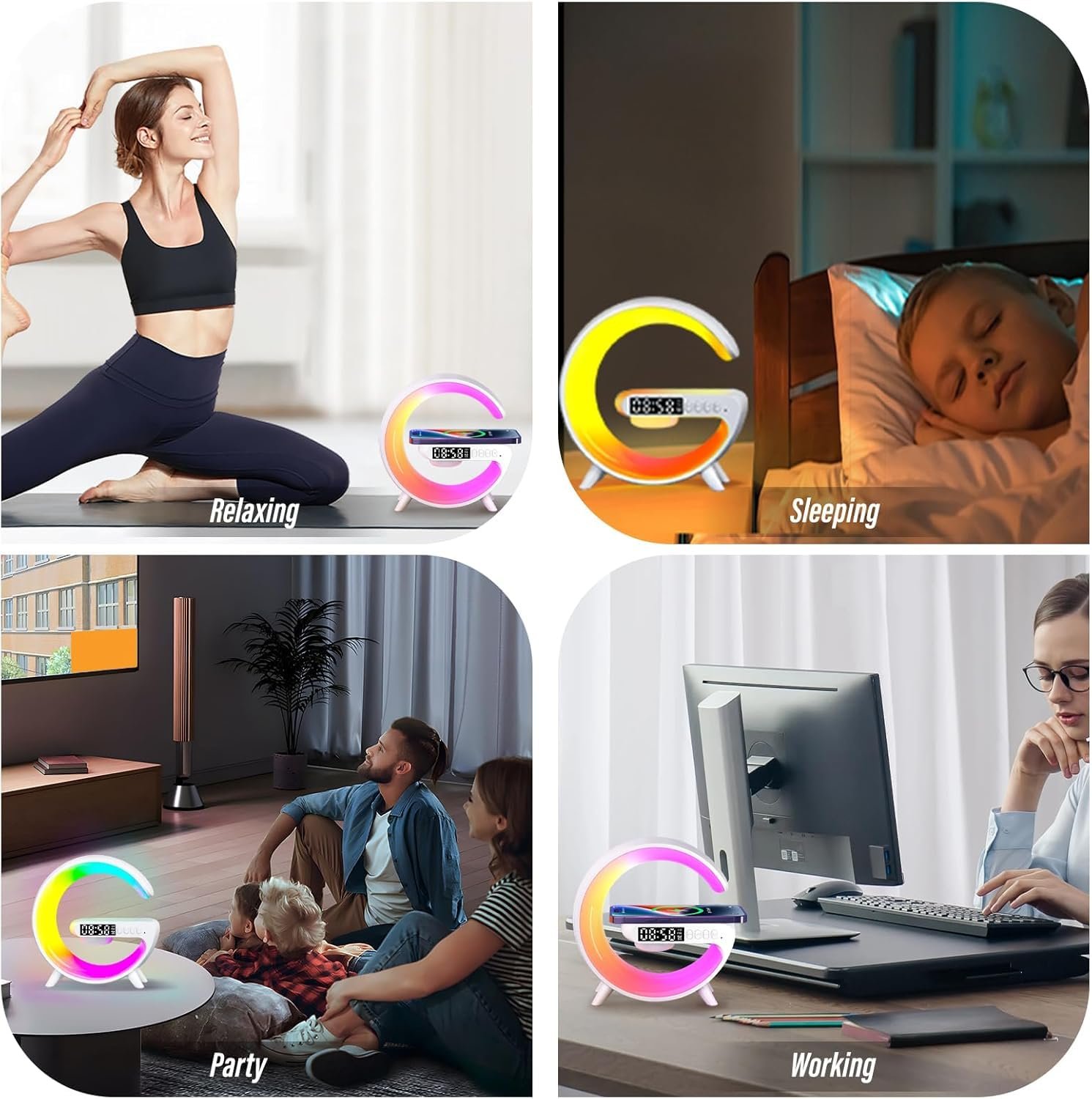 Настільна лампа LED Приліжкова Діммована Зарядка Будильник Bluetooth-динамік G-Type Атмосферна USB A, фото №5