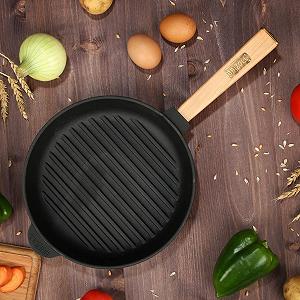 Пательня-гриль 4BIG.fun Fire Pan кругла чавунна з гриль смужками Діаметр 24 см synthetic.ua - Фото 1