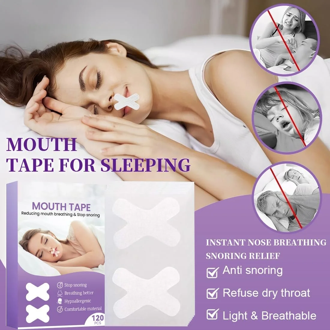 Пластыри для рта для сна 2 упаковки Premium, от храпа, для развития привычки дышать носом, фото №4